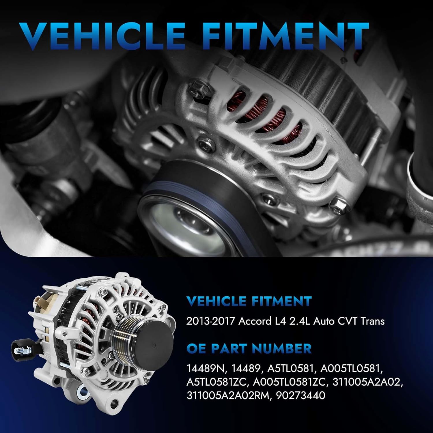 New Honda Accord Alternator Replacement For 2013 2014 2015 2016 2017 L4 2.4 L, 31100-5A2-A02, 31100-5A2-A02RM, 31100-5A2-AA000M2, AHGA88, A005TL0581, A005TL0581ZC, AMT0277, 40048179