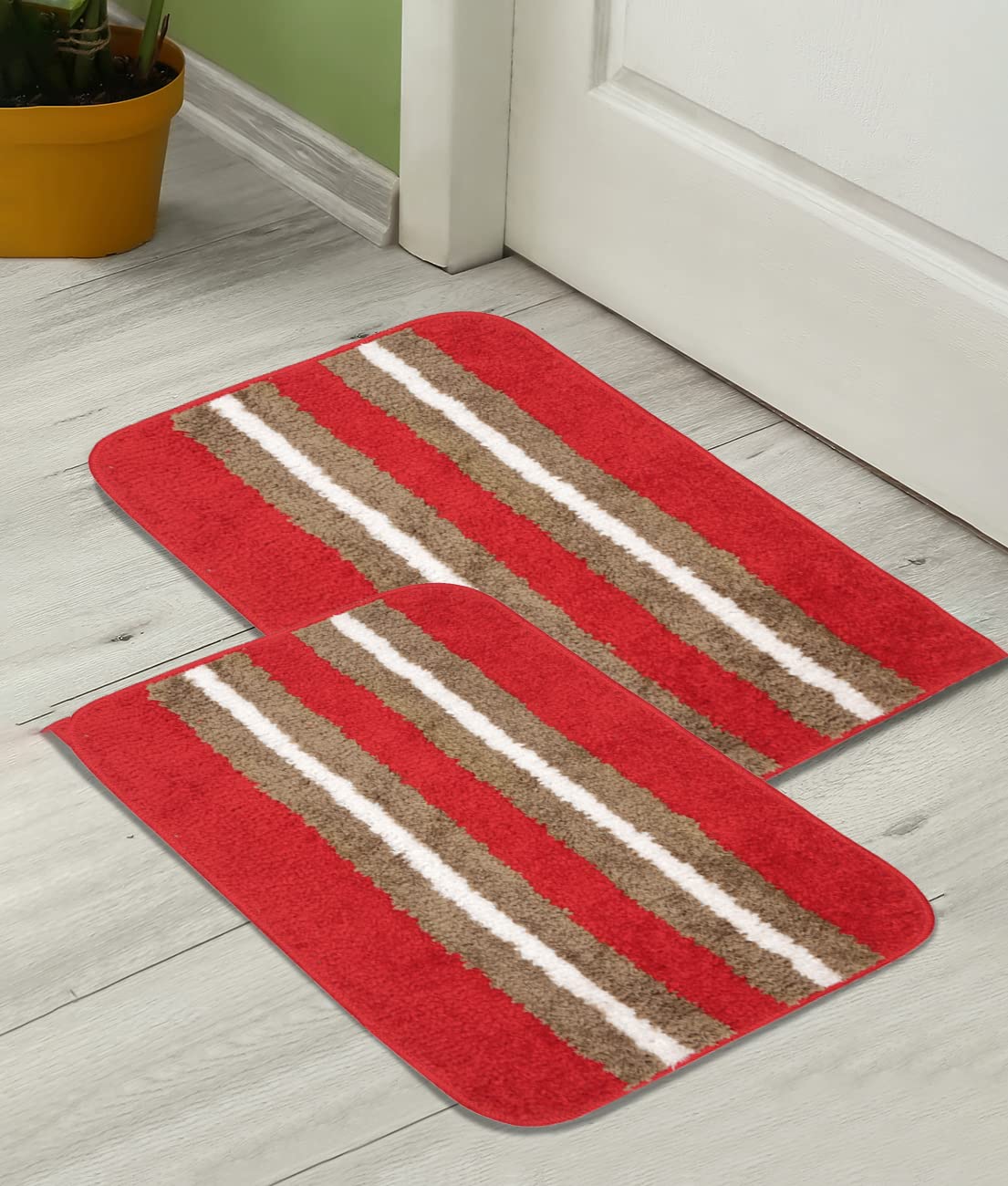 HOMETALES Anti Skid Tufted Rectangular BathMat (Pack of 2)
