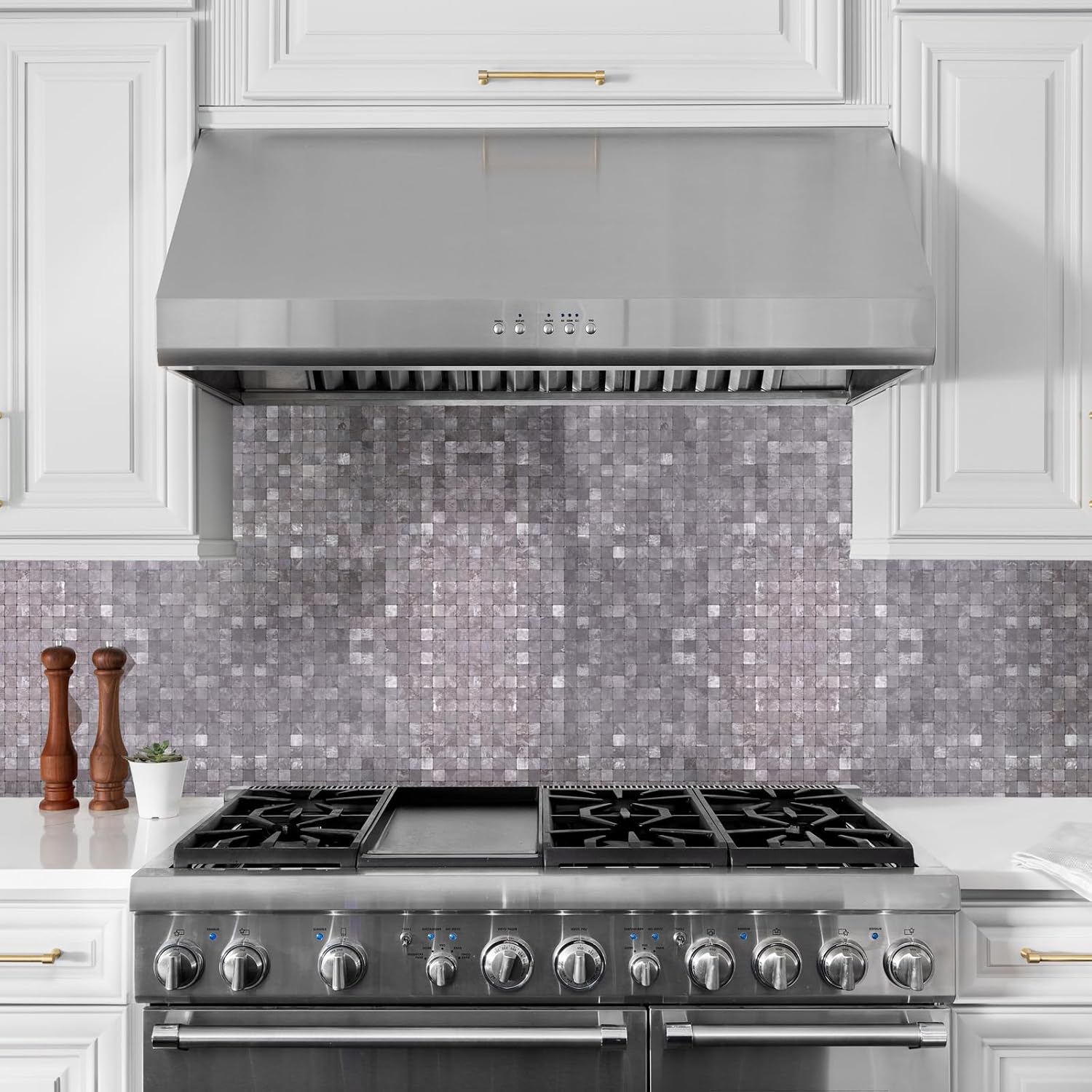 10-Sheets Metallic Peel and Stick Backsplash Mosaic Tiles, Hazy Taupe Stainless Steel Heat Resistant Stick on Wall Tile for Kitchen, Bathroom, Laundry Room, Camper, Fireplace