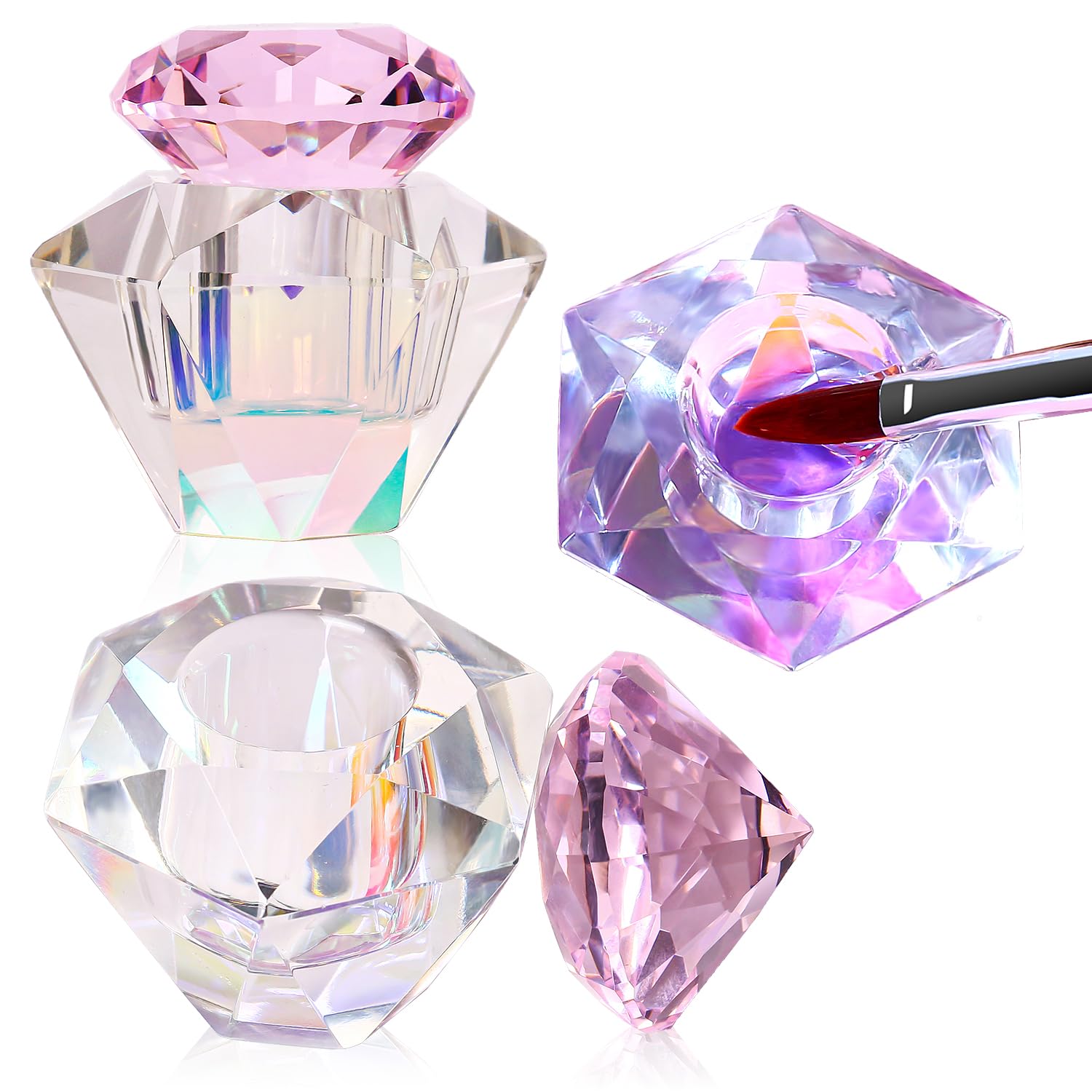 Nail Dappen Dish with Lid Diamond Styling Design Crystal Glass Monomer Dampen Dish Holder for Nail Acrylic Liquid & Powder (6)