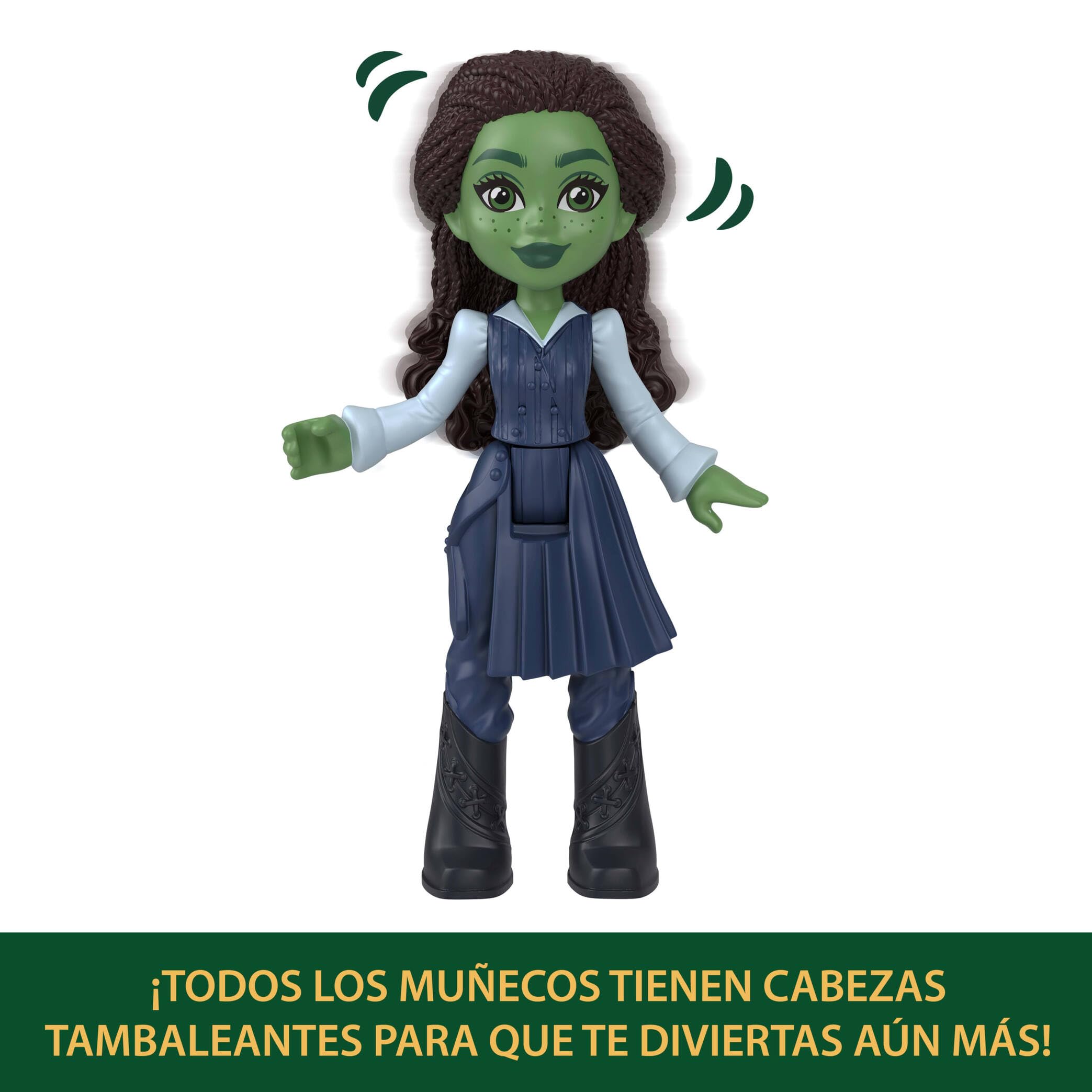 Mattel Universal Pictures Wicked Tren a Ciudad Esmeralda, Conjunto de Juego con muñeca pequeña de Elphaba, 3 Espacios de Juego y 14 Accesorios inspirados en la película, JKM07 | Elphaba muñeca pequeña, 3 zonas de juego y 14 accesorios, inspirada en la pel