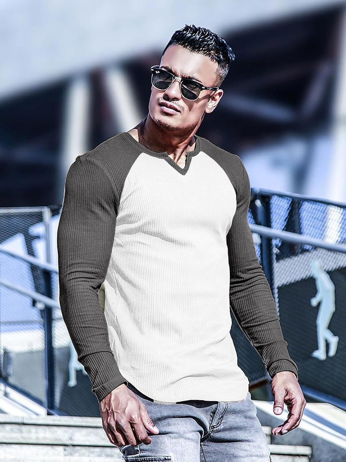 Muscle Cmdr Men's Henley Long&Short Sleeve T-Shirt Slim Fit V Neck Shirts Stretch Tee Casual Underwear Athletic Medium Weight