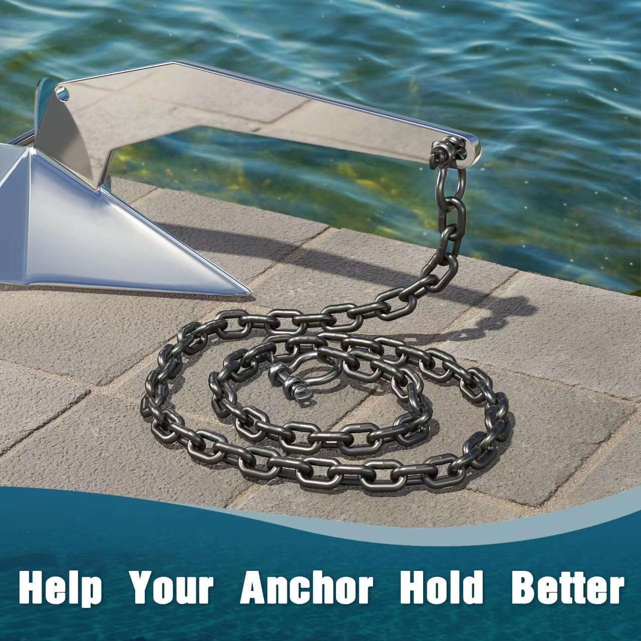 Boat Anchor Chain 316 Stainless Steel Marine Grade Anchor Chain with Double Shackle Link Ends Black Chain for Boat