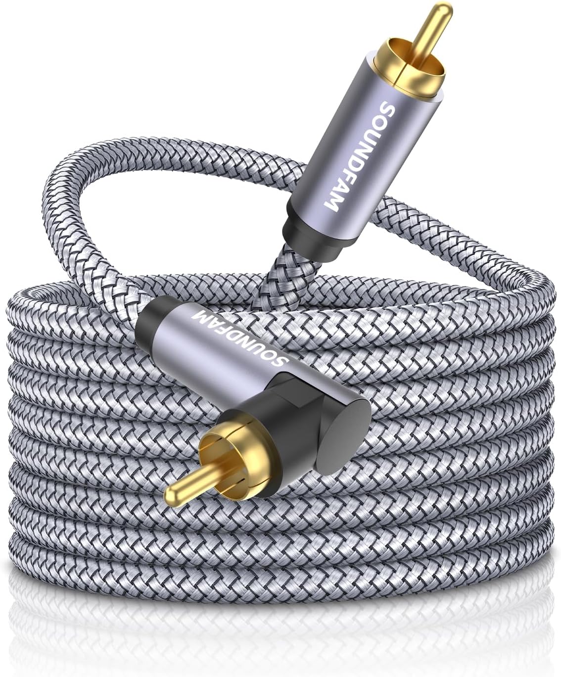90 Degree Subwoofer Cable 20ft/6M,Right Angle RCA Cable Male to Male for Subwoofer,Amplifier-Grey