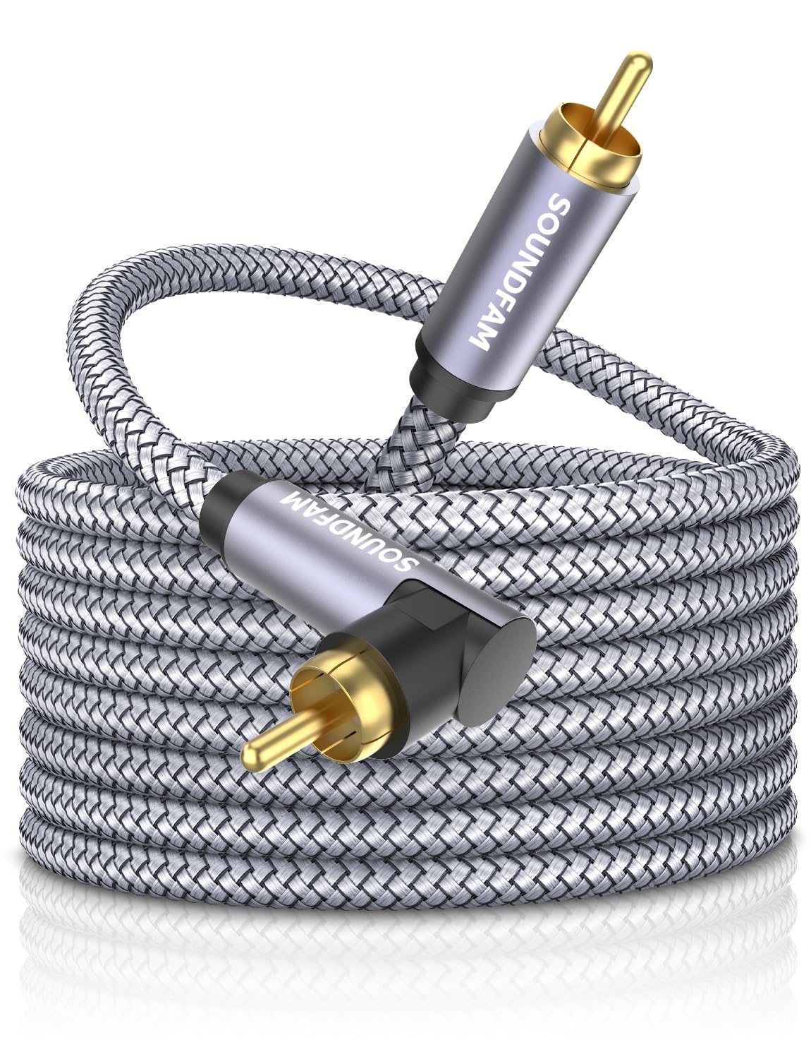 90 Degree Subwoofer Cable 20ft/6M,Right Angle RCA Cable Male to Male for Subwoofer，Amplifier-Grey