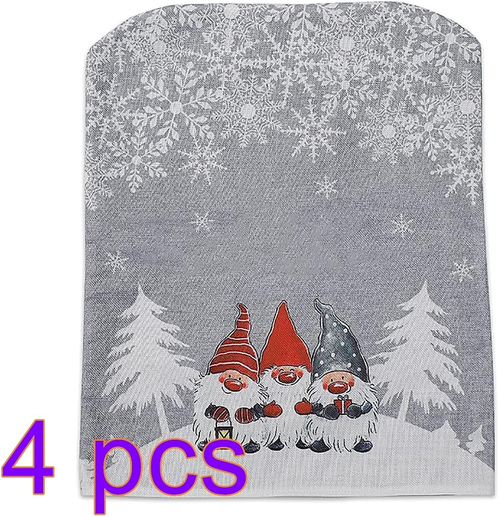 Christmas Chair Covers, 4 Pcs 22.4—18.5Inch Grey Xmas Chair Covers Santa Claus Christmas Chair Back Cover Dining Room Chair Covers for Hotel Wedding Party Christmas Decor