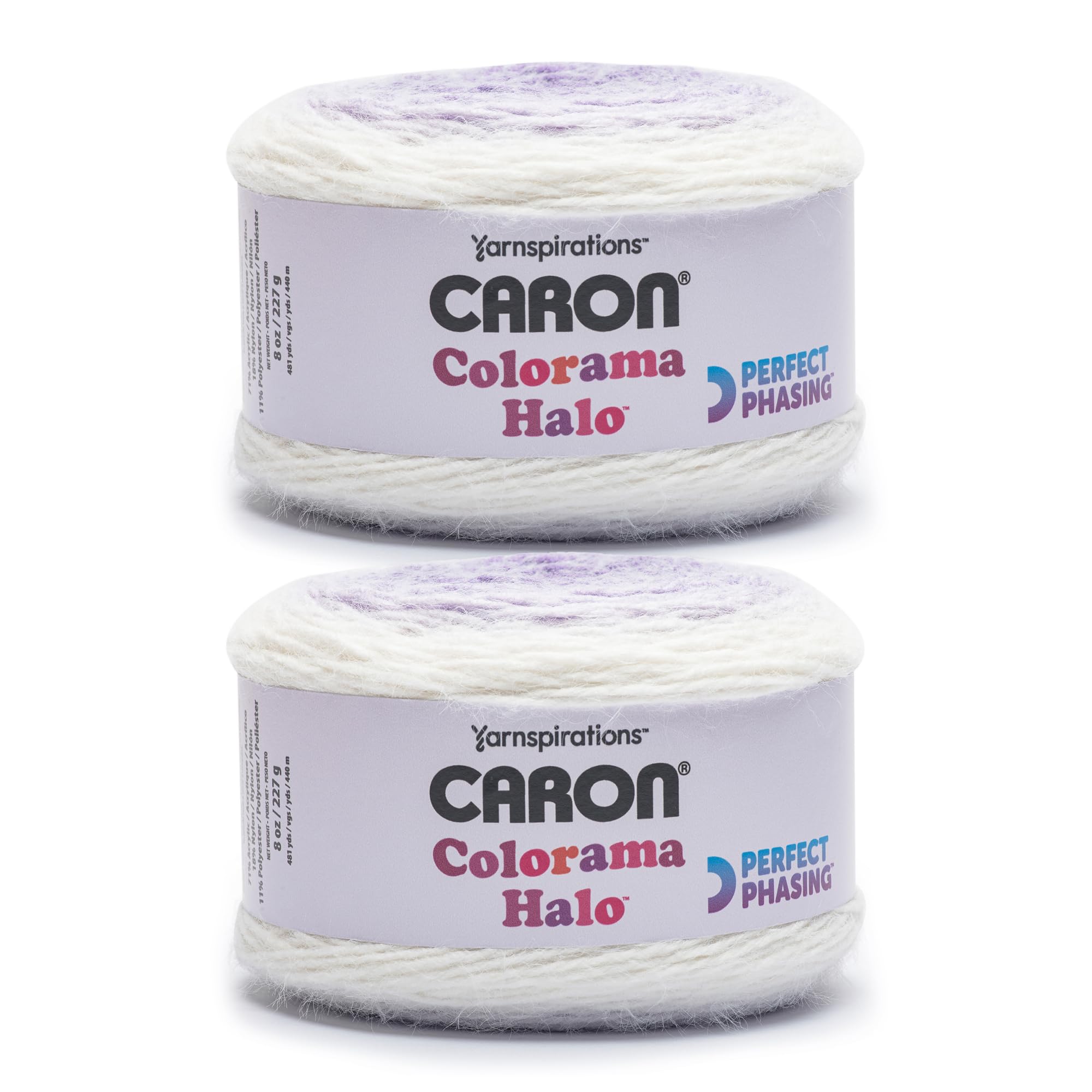Caron Colorama Halo Cake Caron Lavender Frost Yarn - 2 Pack of 8oz/226.79g - 71% Acrylic,18% Nylon,11% Polyester - #5 Bulky - 60 Yards for Knitting,