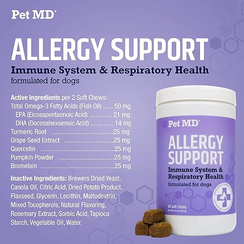 Miniatura 5 de Pet MD Allergy Aid - Masticables para alergias para cachorros y perros con quercetina y calabaza, alivio de alergias inmunitarias y estacionales