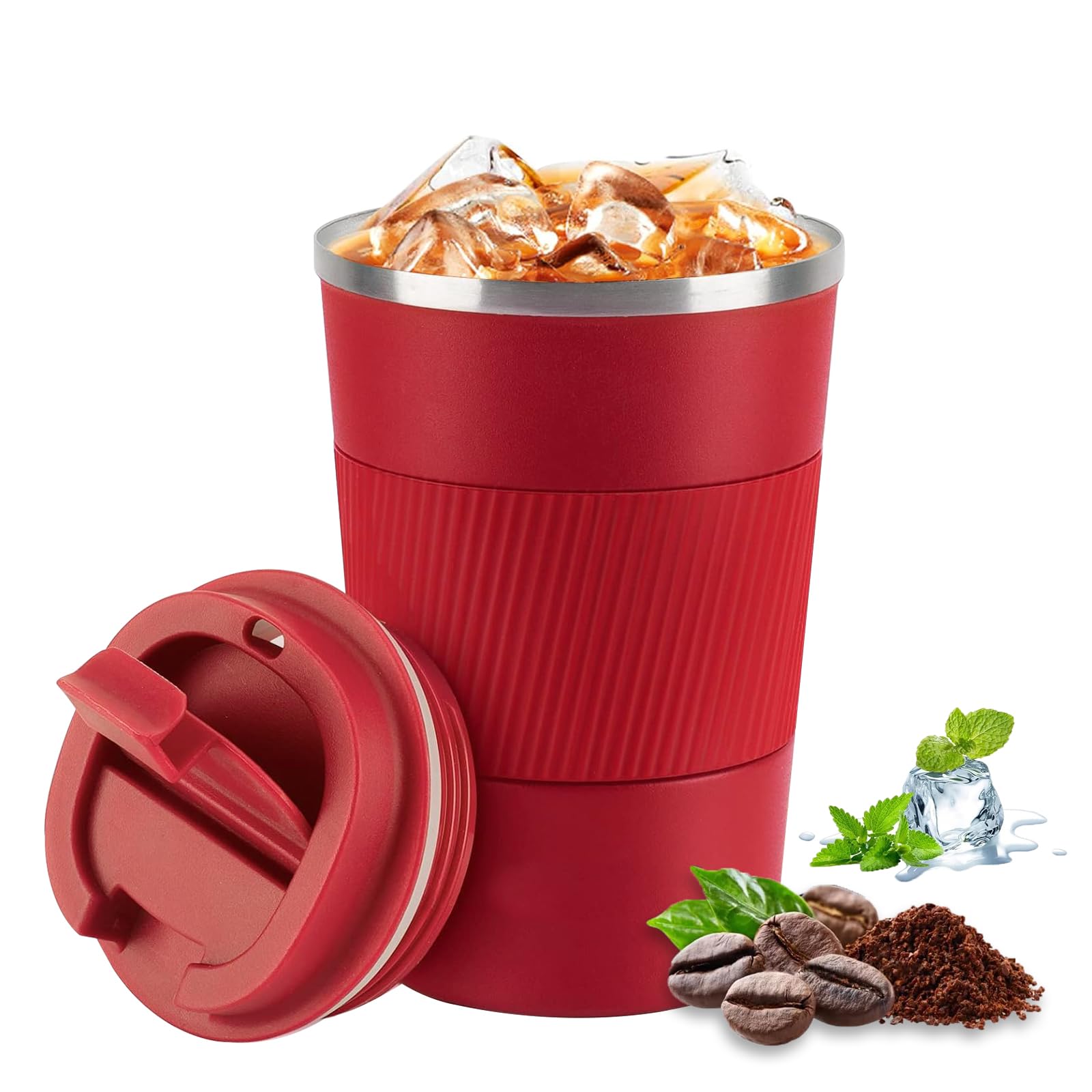 Senshuomy Travel Mug,Insulated Coffee Cup with Leakproof Lid,Reusable Coffee Cups Travel Cup,Stainless Steel thermaol Mug for Hot Cold Drinks (Red/380ml)