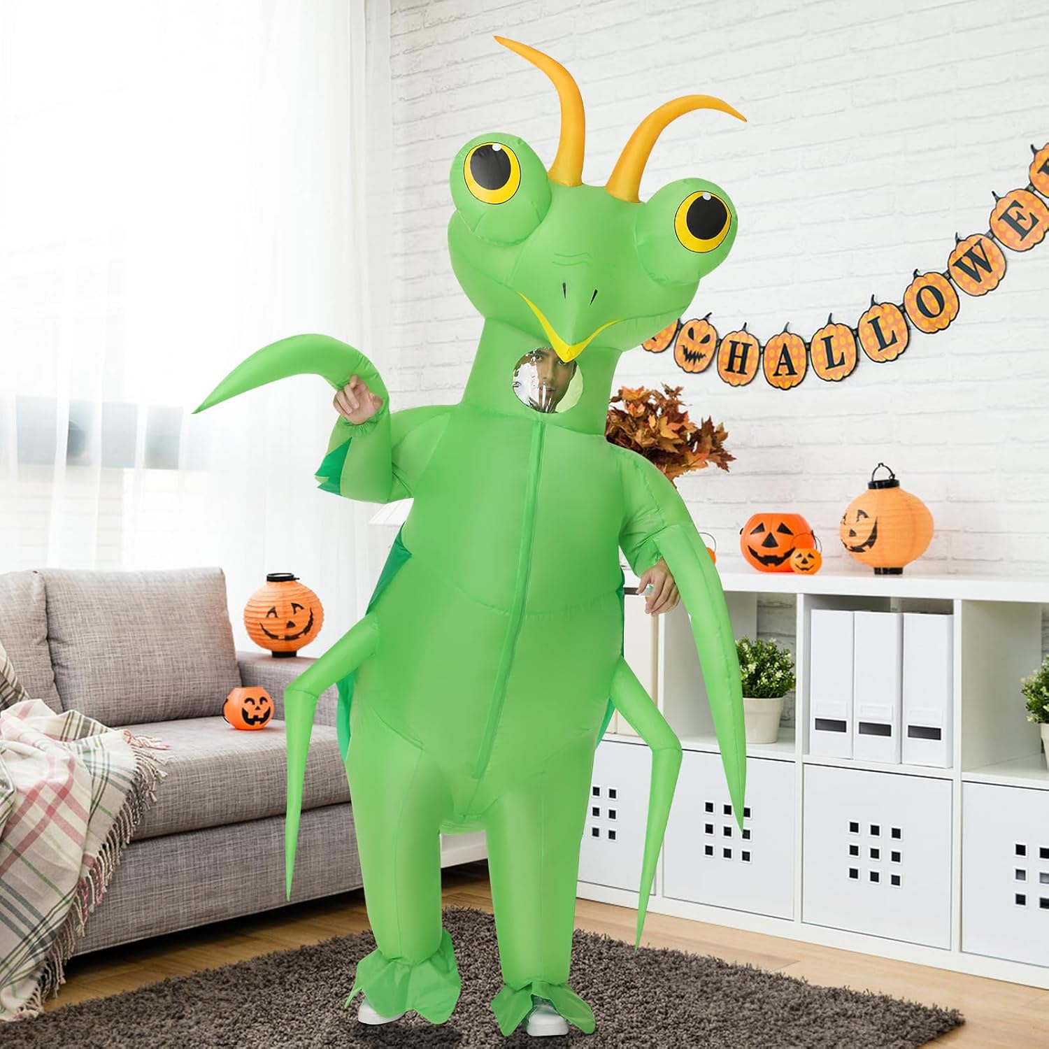Mantis Costume For Adults,Funny Inflatable Costumes,Halloween Blow up Insect Costume for Women Men Cosplay Parties