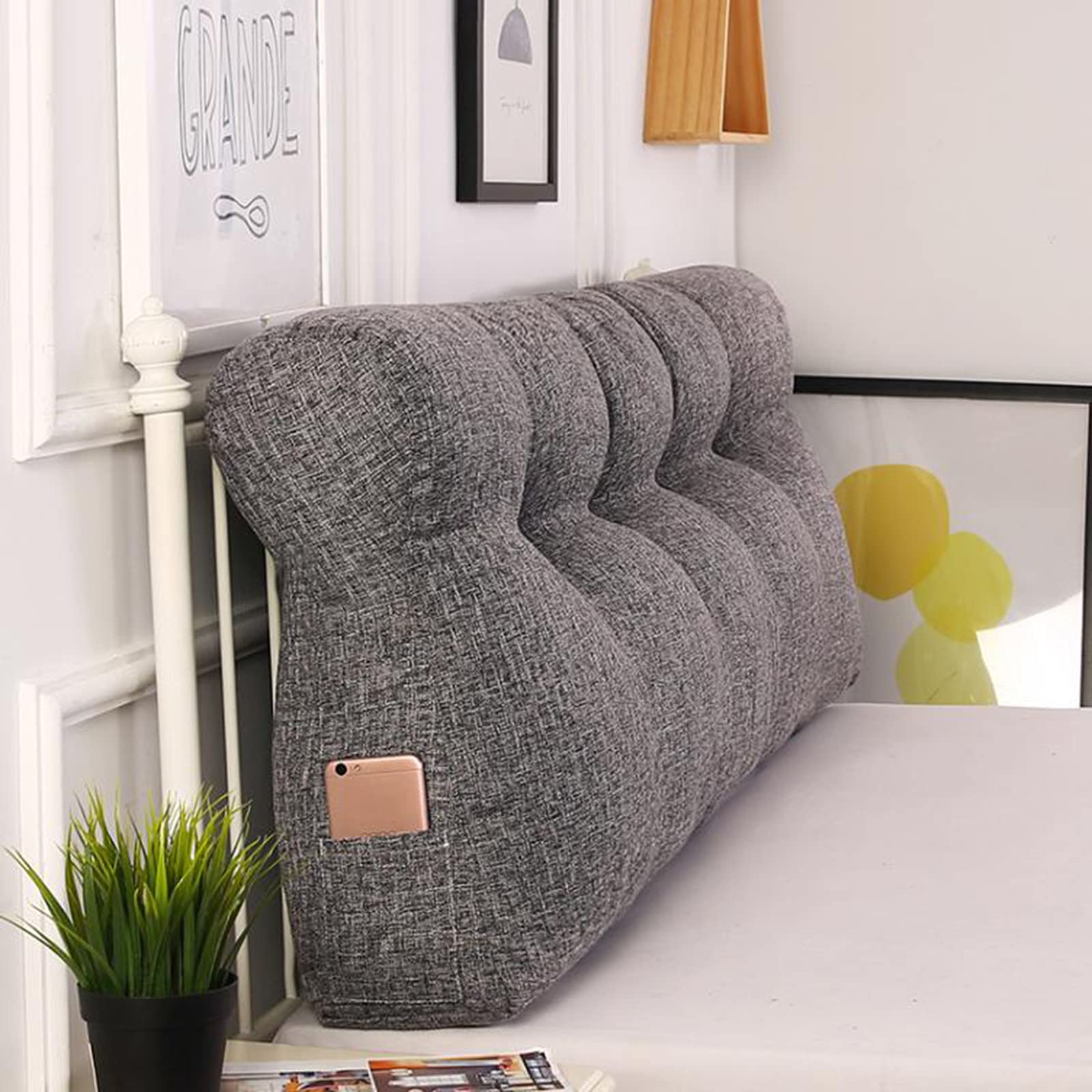 GIUIN Warm Reading Pillow Simple Curve Triangle Wedge Cushion Detachable Cushion for Sofa Bed Large Soft Headboard Double Bedroom Soft Comfortable Backrest Lumbar Pad