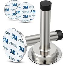2 PCs Adhesive Mounted Door Stop | Protect Furniture & Walls from Slamming Doors | No Screw Door Stop | Stainless Steel Door Stoppers with Sound Dampening Bumper Top