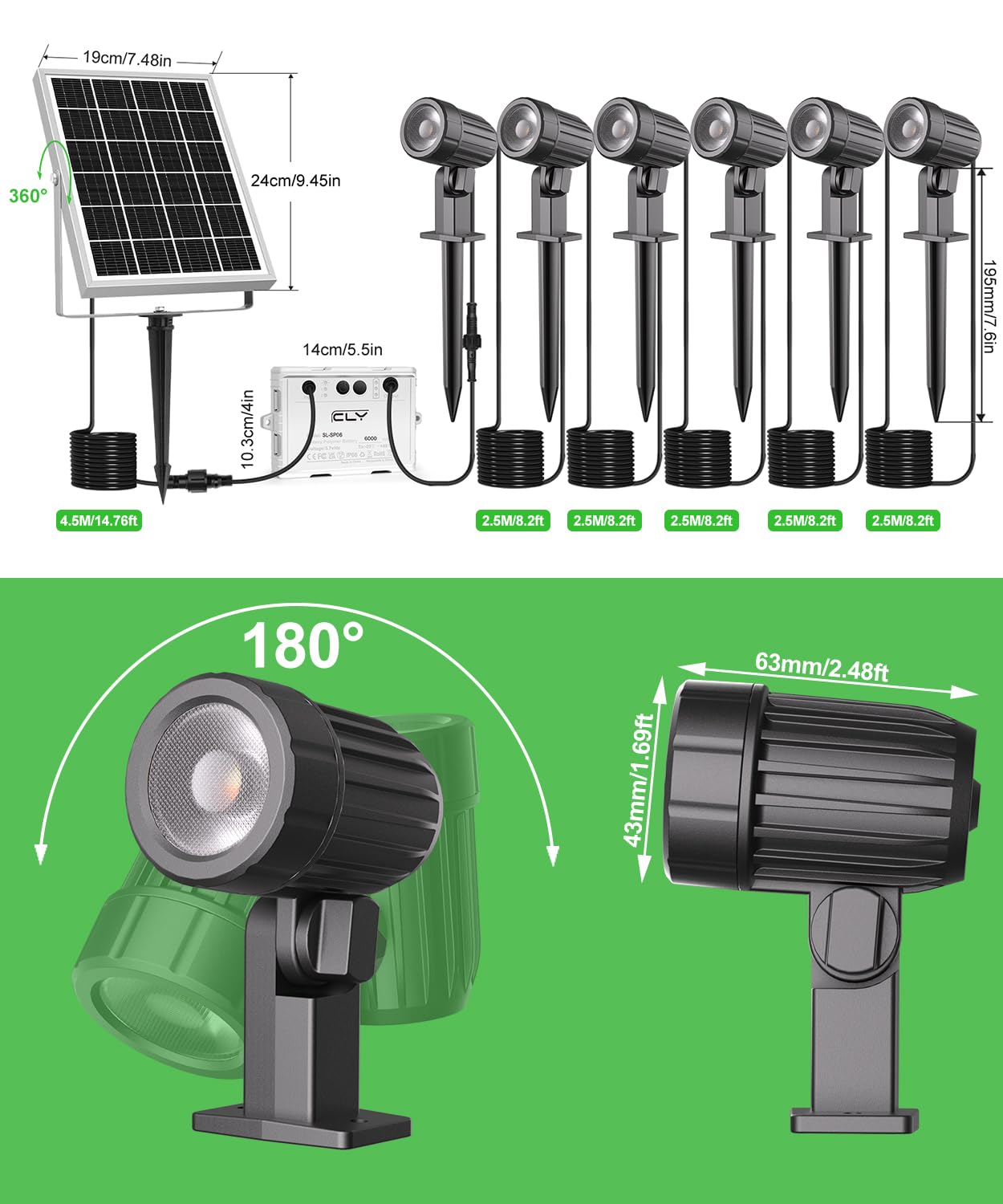 CLY Solar Gartenleuchte, Solarleuchten für außen mit Fernbedienung 2700K-6000K 2 Dynamische Modi Solarstrahler 3 Helligkeit 6000mAh Gartenbeleuchtung IP66 Wasserdicht Garten Halloween Weihnachten