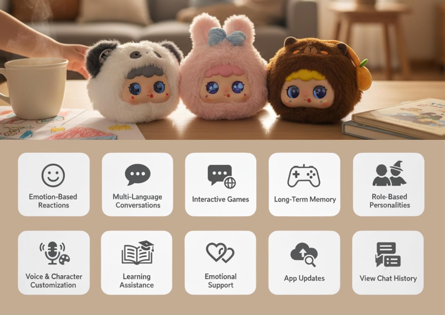 WonkyBuddy Bunny, AI Interactive Plush Companion, Smart Stuffed Animal, Emotional LCD Display, Customizable Voice