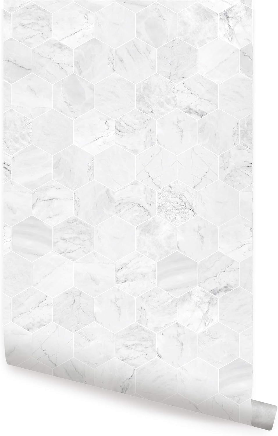 Simple Shapes Hexagon Marble Large Wallpaper- Peel and Stick (6 Sheet Pack - 2ft x 9ft, White)
