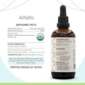 HerbEra Alfalfa USDA Organic Tincture | Alcohol-Free Extract, Herbal Drops | Certified Organic Alfalfa Dried Leaf (4 oz)