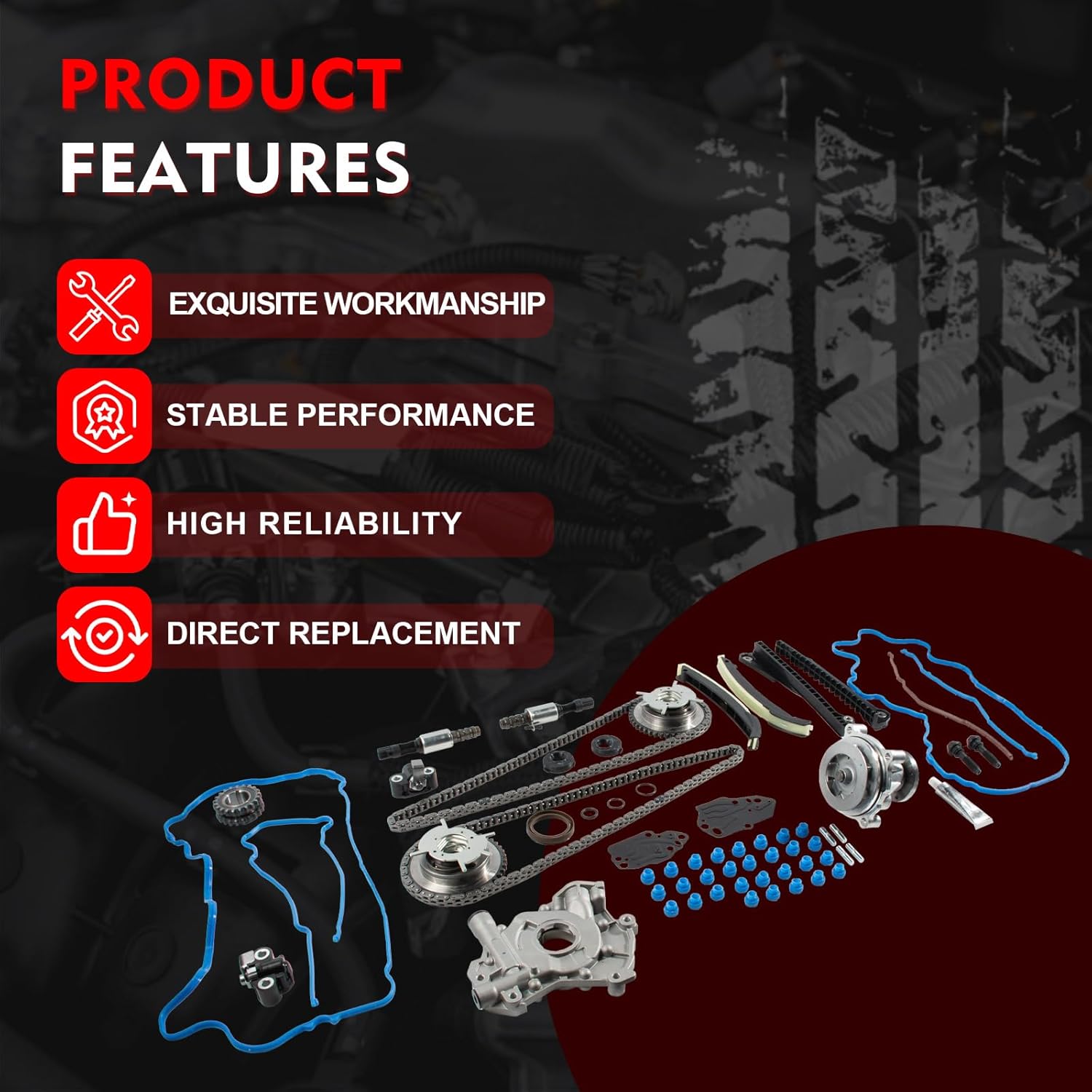 Timing Chain Kit with Water Pump Oil Pump VVT Cam Phaser Solenoid for Ford Expedition F-150 F-250 F-350 Super Duty for Lincoln Navigator Mark LT 5.4L 3V Triton 3R2Z6A257DA 8L3Z-6M280-A