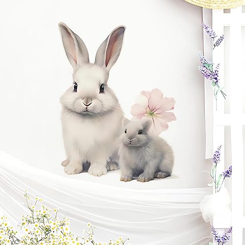 Calcomanías de pared con diseño de conejo, diseño de conejitos blancos de sacinora con dibujos animados, vinilo extraíble para niños, guardería,