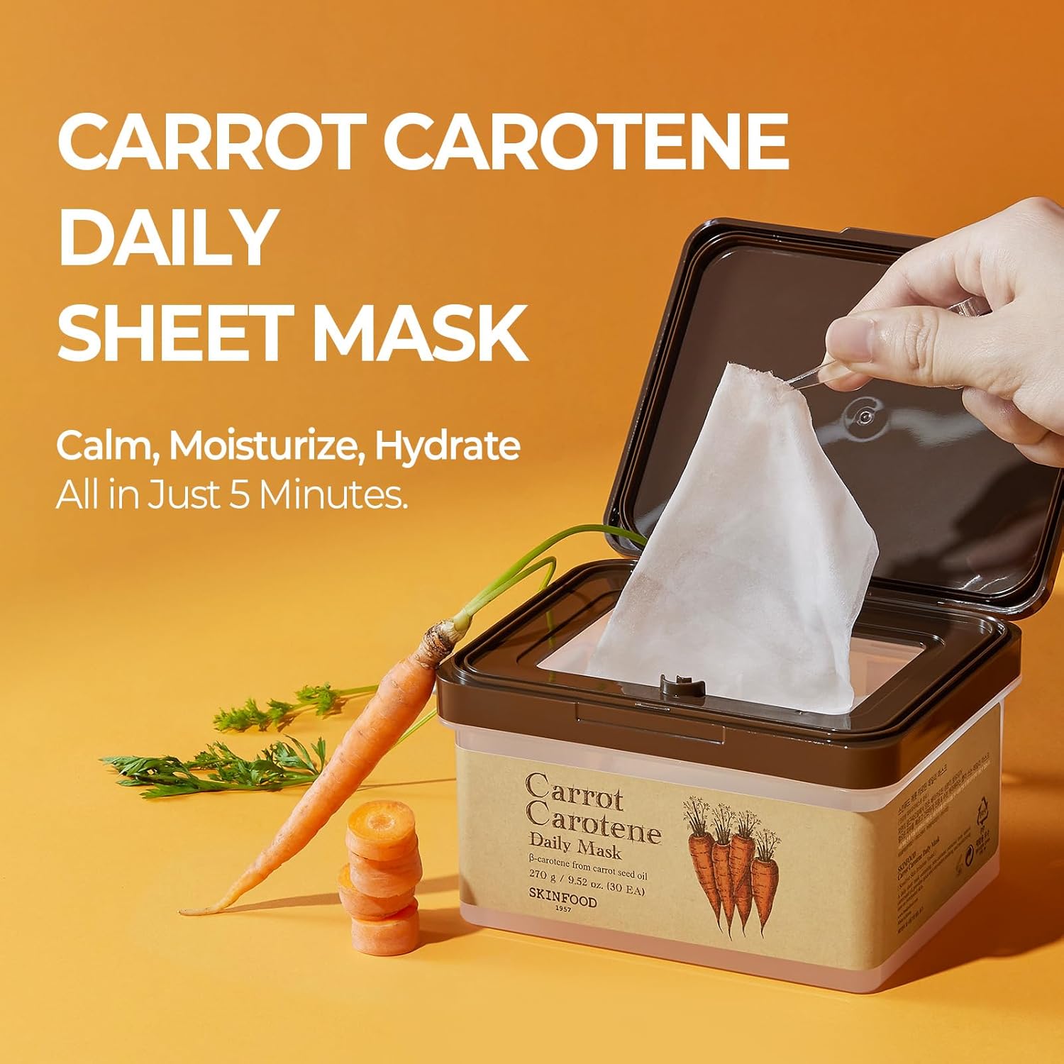 SKINFOOD Carrot Carotene Daily Sheet Mask, Korean Skincare Hack, 5-Minute Quick Hydrating, Soothing & Moisturizing Face Mask for Dry Skin, Glass Skin, Bulk Pack (30EA) - Image 2