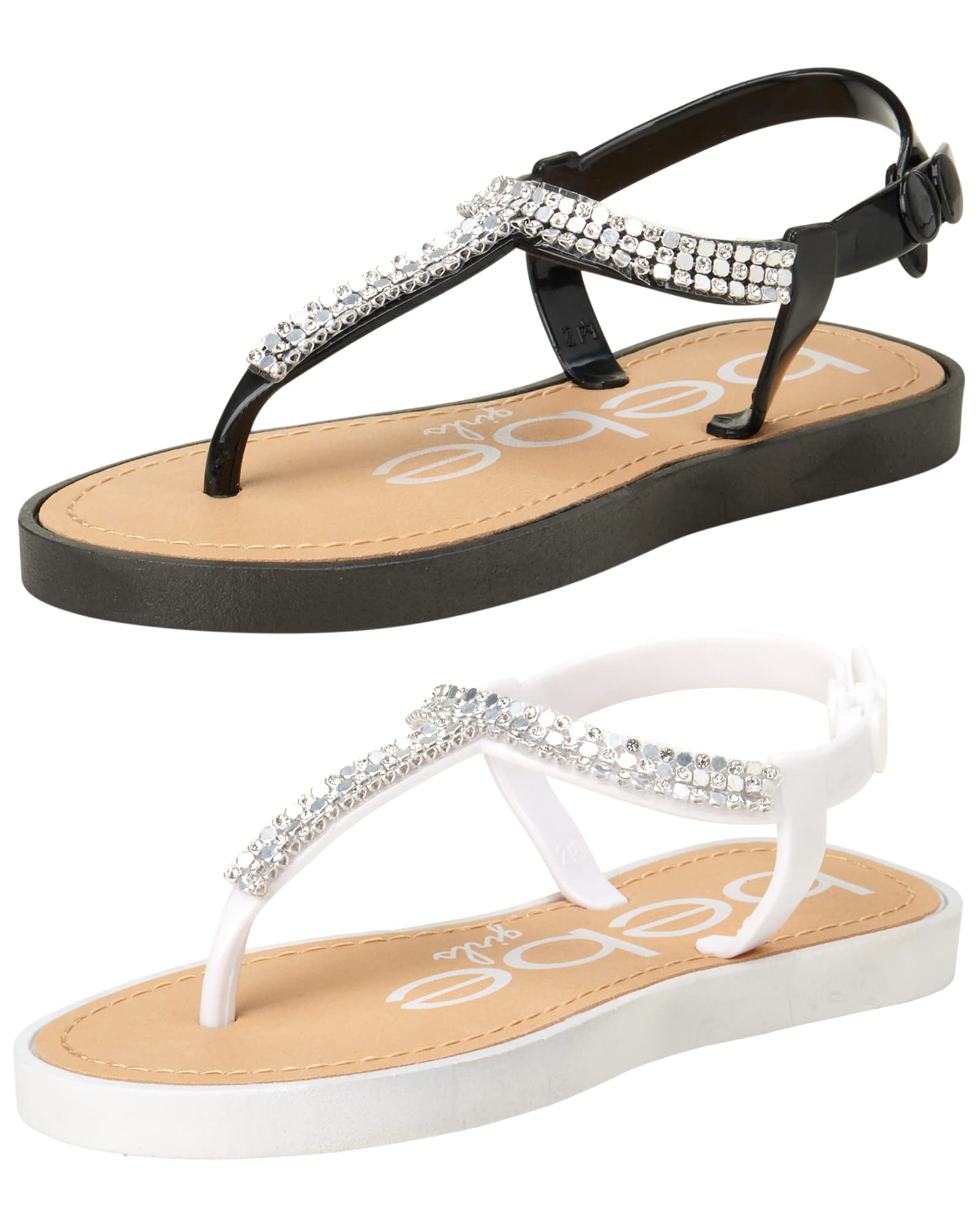Bebe Girls Sandals Rhinestone Buckle Clasp Heel Strap Thong