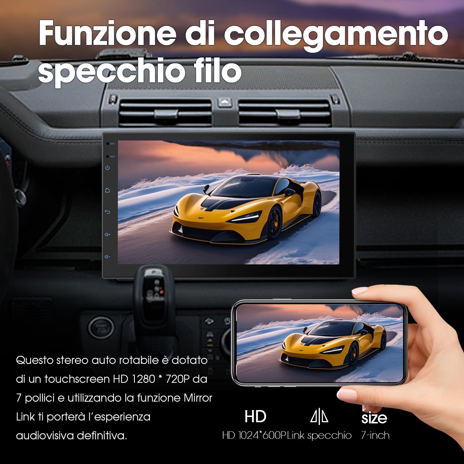 Haudio Autoradio da 7 pollici 2 Din, compatibile con Apple Carplay e Android Auto, autoradio con telecamera di retromarcia HD, GPS, Bluetooth, WiFI, FM/AM/per tutte le auto, 2+64 GB(Aggiornamento CPU)