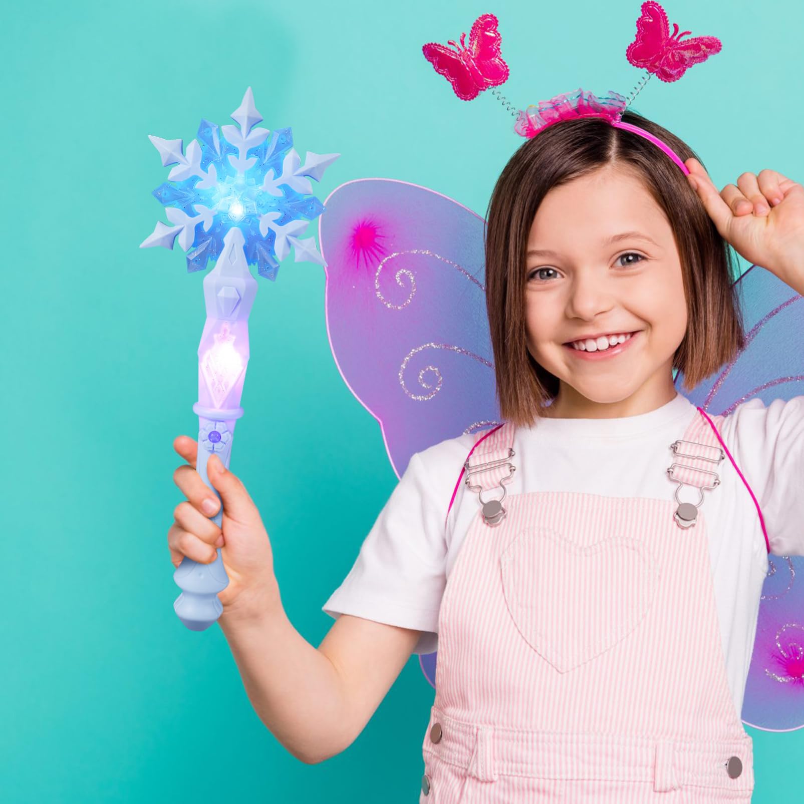 BESPORTBLE Bacchetta magica regalo per bambini con luce, musica e fiocchi di neve – bacchetta luminosa per ragazze 3-10 anni, bacchetta magica principessa per compleanno, cosplay e feste