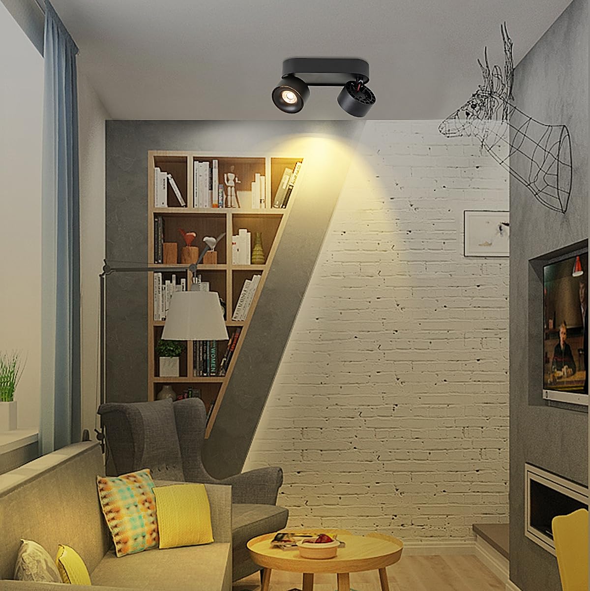 Budbuddy 2X12W Plafonnier LED 2 Spots Orientables Spots de Plafond Pivotants Plafonnier Apparent Noir Rails de Spots Intérieur Moderne pour Couloir, Salon, Bureau Boutique et Plus 3000K