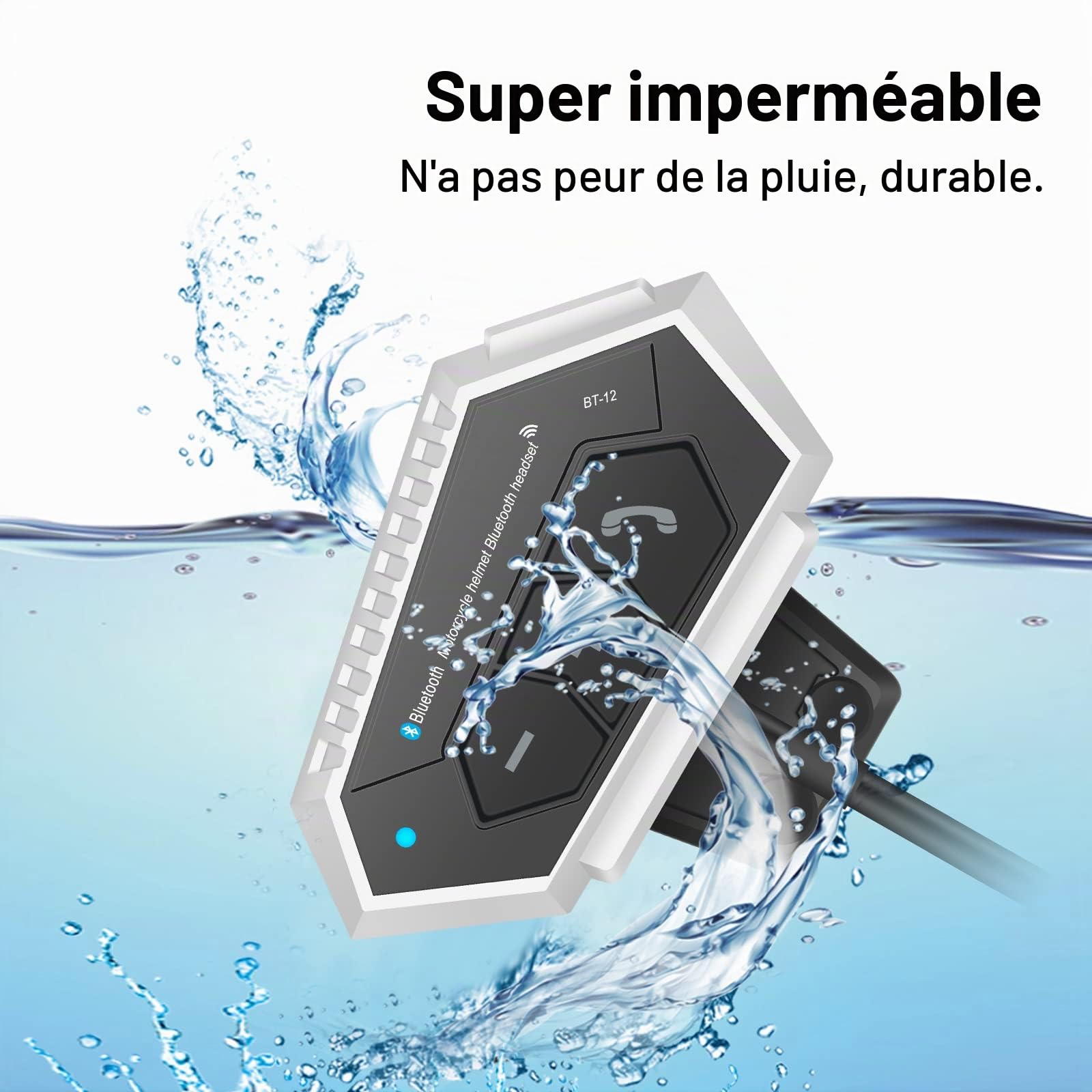 OBEST Casque de Moto Bluetooth 5.0 sans Fil,Kit Bluetooth Casque Moto Réponse Automatique,Son Stéréo,Réduction du Bruit,2000 mAh Batterie Haute énergie,Écouteurs pour Vélo,Ski,Voyage