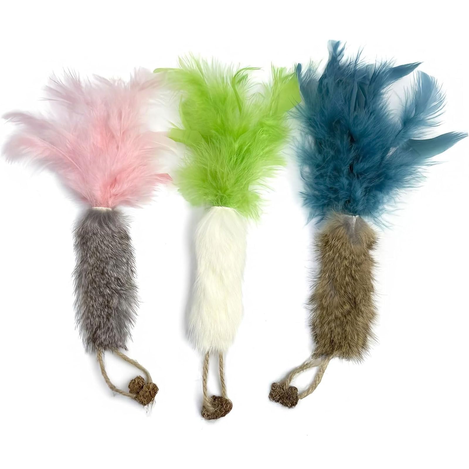 Jafaharug 3 Cat Feather Toys with Plush Body, Interactive Cat Toy with Natural Feathers for Indoor Cats, Feather Wand for Hunting and Play, Ideal for Cats (3 Pack, Multicolor)