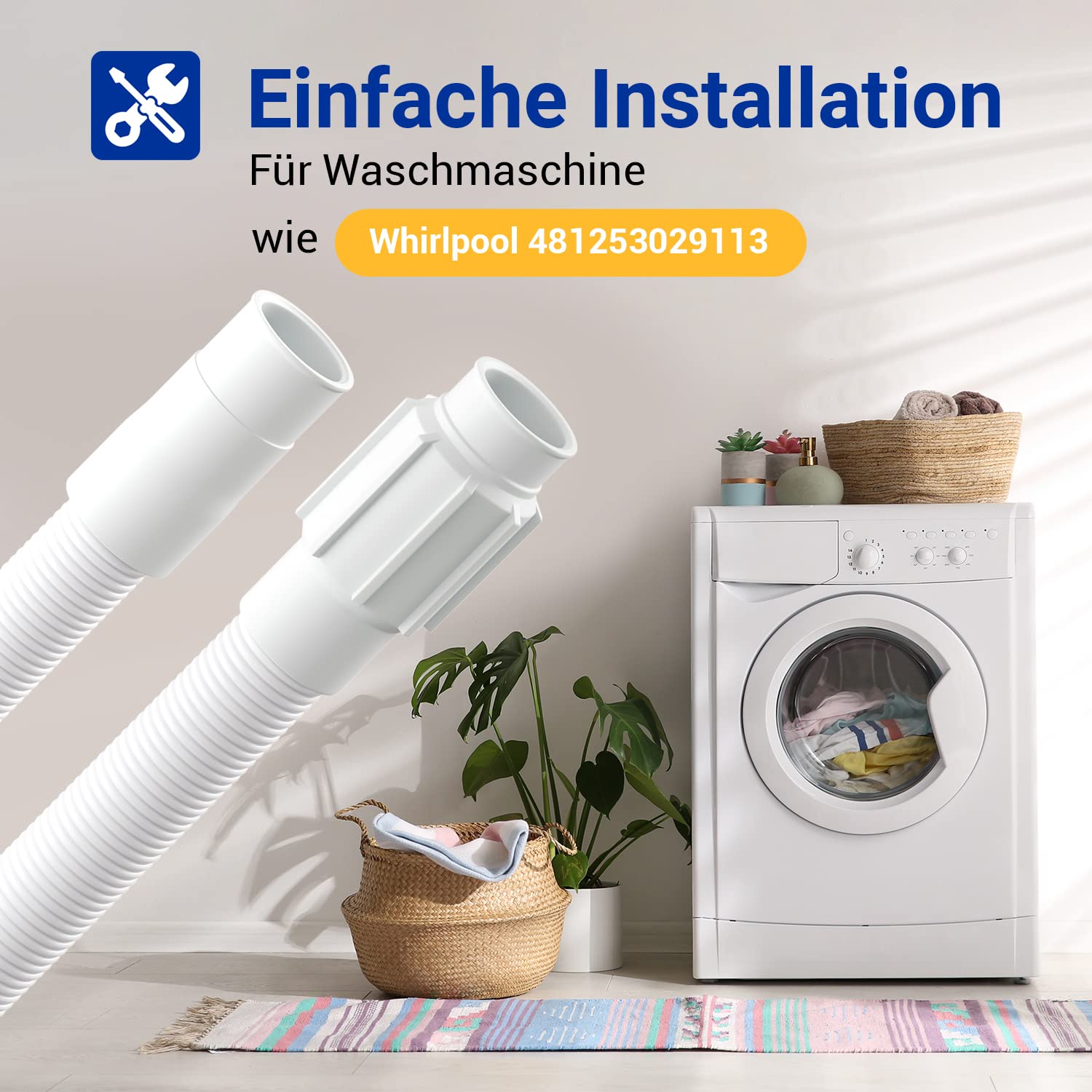 Tubo Di Scarico 2,3M Ricambio Per Whirlpool 481253029113 Lavatrice F74166 7234221