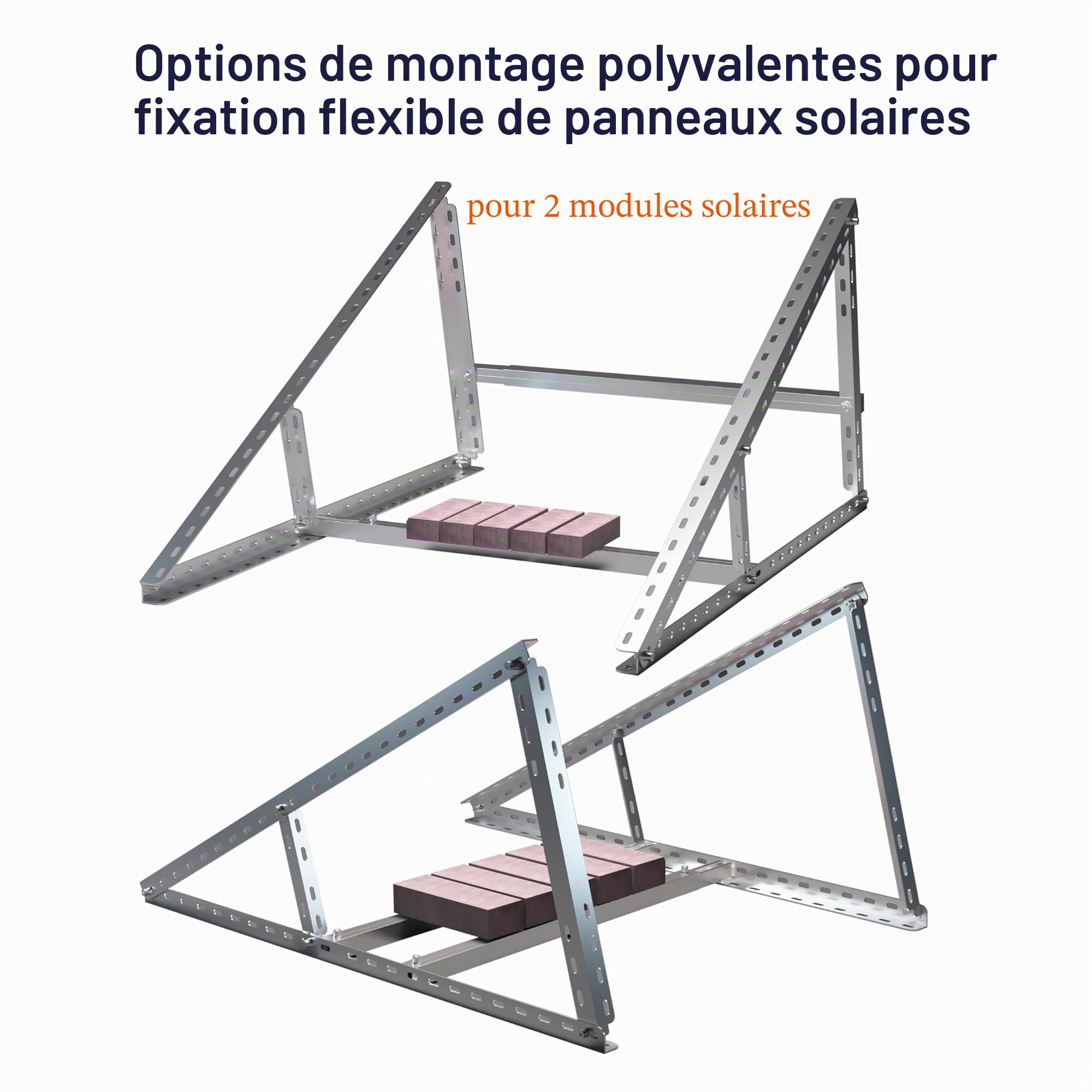 Lot de 2 supports solaires en aluminium et acier inoxydable, montage mural, pour centrale électrique de balcon jusqu'à 117 cm, angle réglable de 0 à 90°