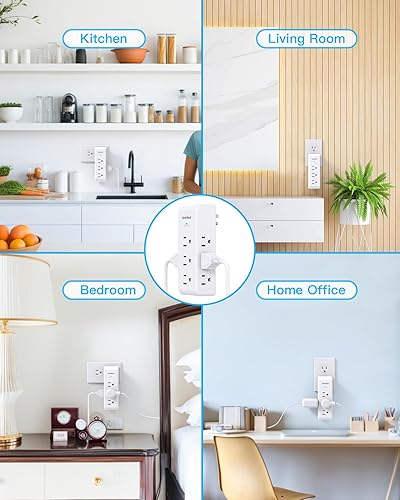 Miniatura 28 de Extensor de salida protector de sobretensiones con enchufe giratorio, 6 tomas de corriente alterna con 3 puertos USB (1 USB C), 1800 J, regleta Negro