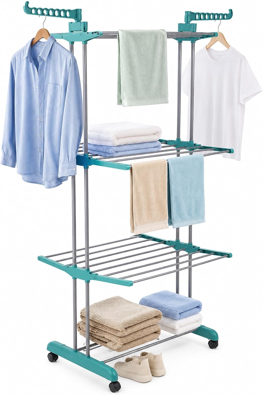 4 Tier Foldable Clothes Airer with Wheels