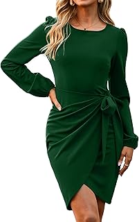 Elegant Party Wrap Cocktail Dress Classy Work Semi Formal Long Sleeve Wedding Guest Church Curvy Tie Business Dresses