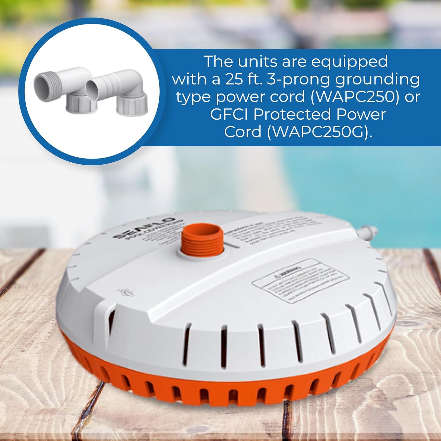 SEAFLO Automatic Pool Cover Pump for Water Removal - 115V, 1000 GPH, 25ft Power Cord