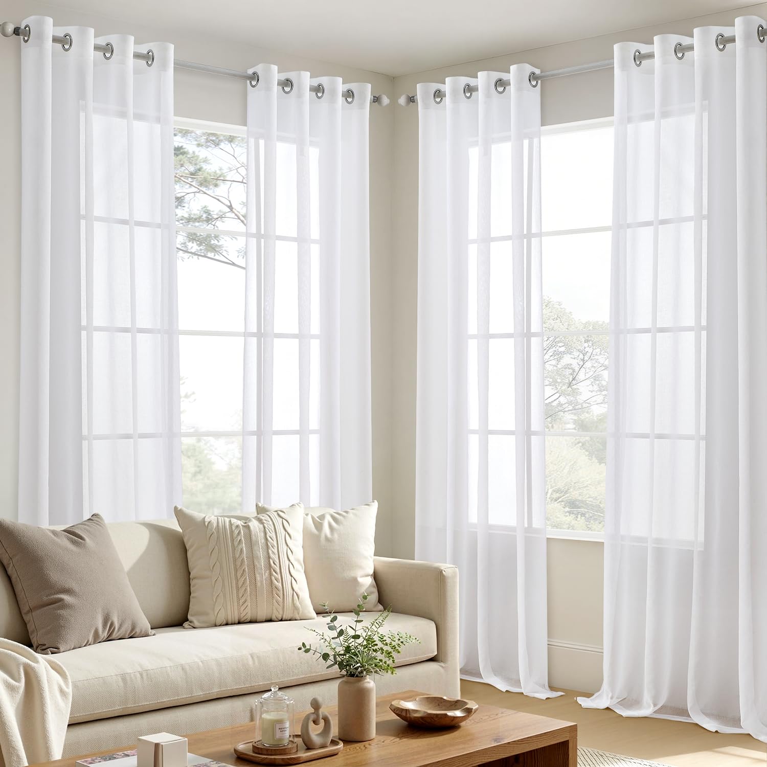 EMEMA Sheer Voile Vorhang mit Ösen Transparente Gardine aus Voile Polyester Ösenschal Transparent Wohnzimmer Luftig Dekoschal für Schlafzimmer