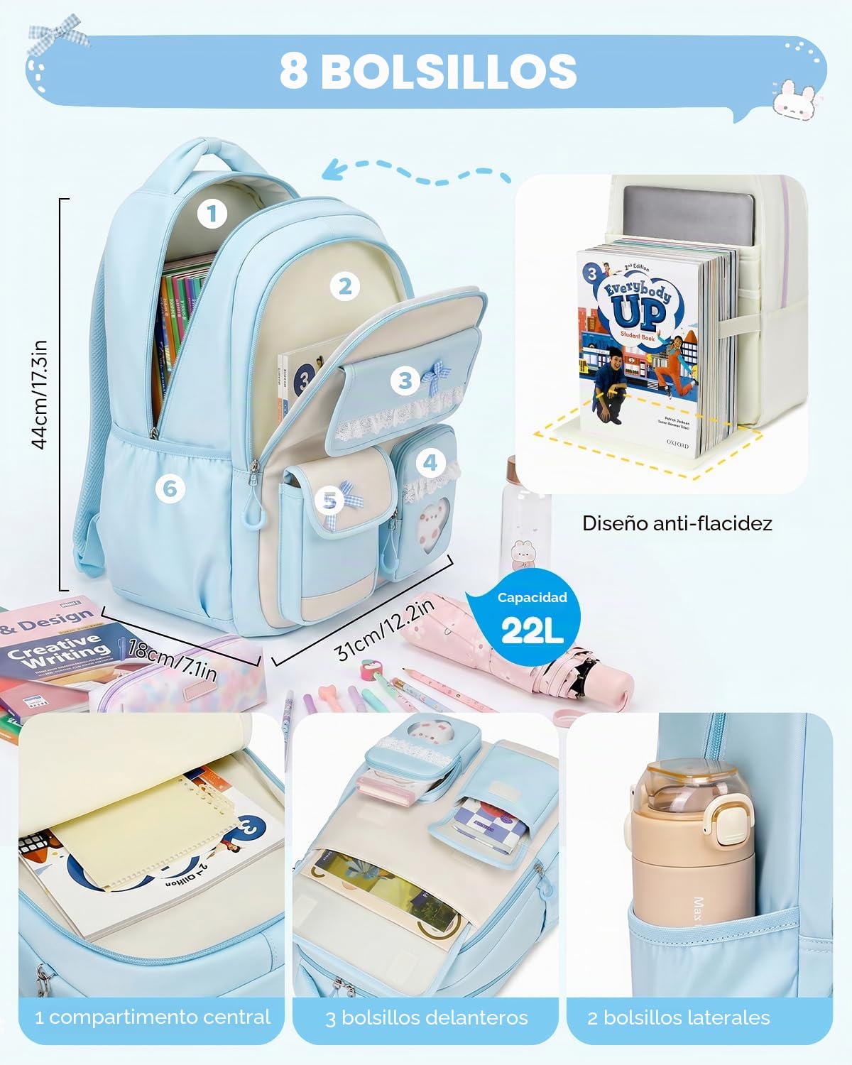 Tanou Mochila Escolar para Niñas 7 a 12 años, 24L Gran Capacidad