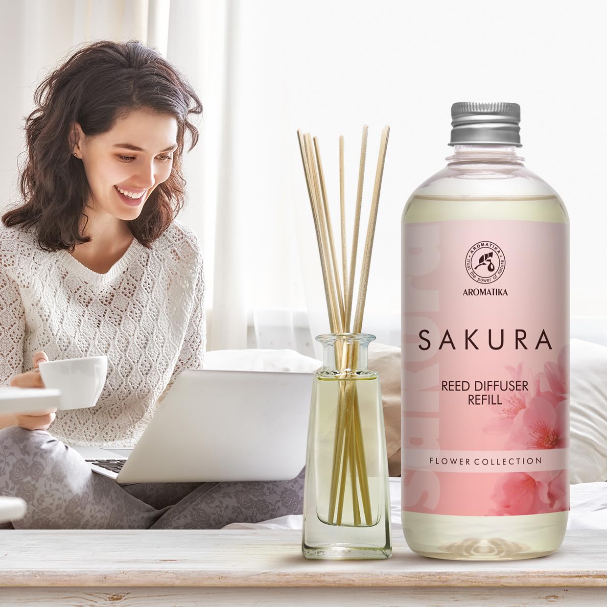 Recambio de Difusor Sakura 500 ml - Recambios de Aroma para Difusores de Carrizo - Fragancia Fresca y Duradera - Fragancias de Ambiente - para Hogar - Aromaterapia