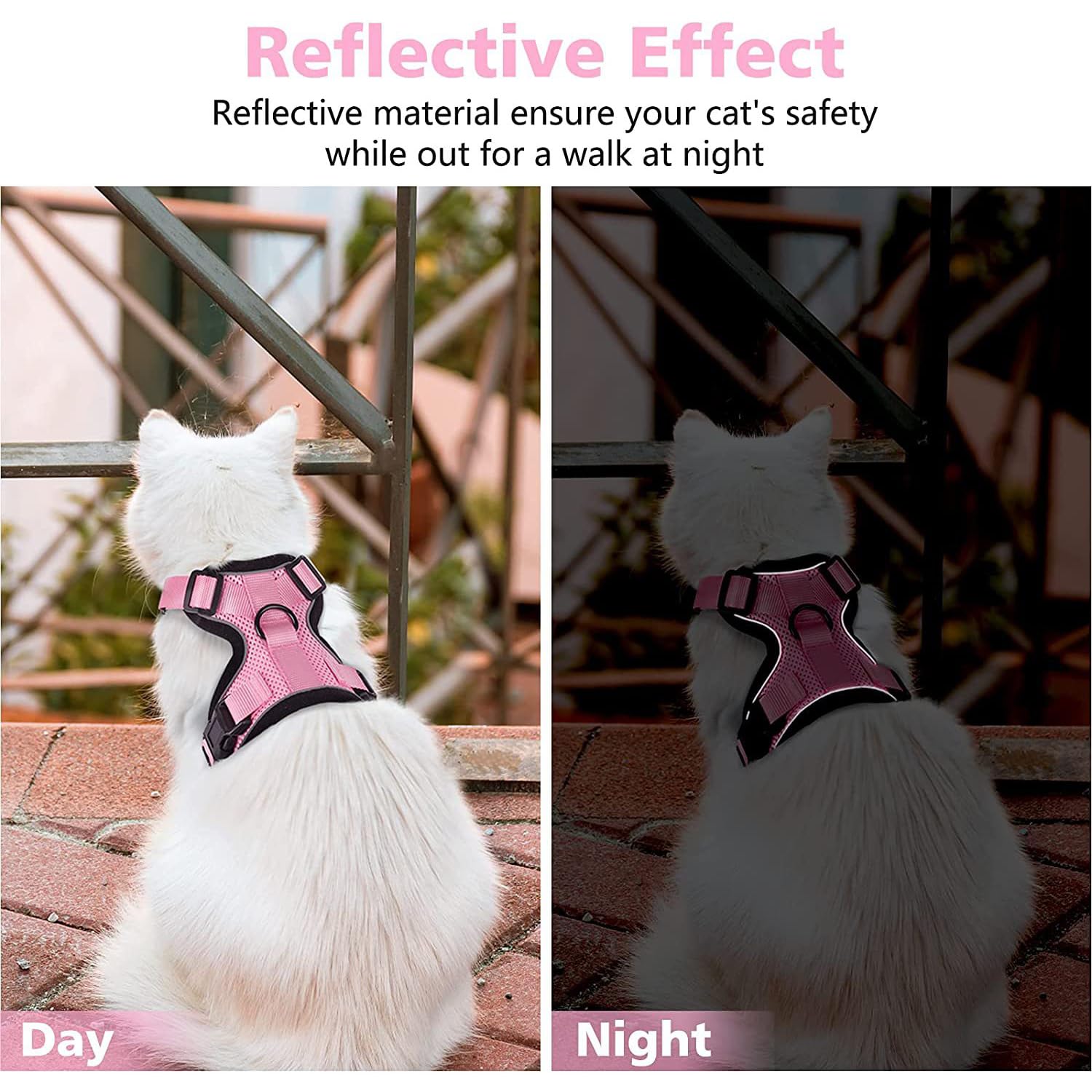 Cat Harness Mesh Traspirante Regolabile Riflettente Guinzaglio per Gatti Cuccioli (S, Rosa)