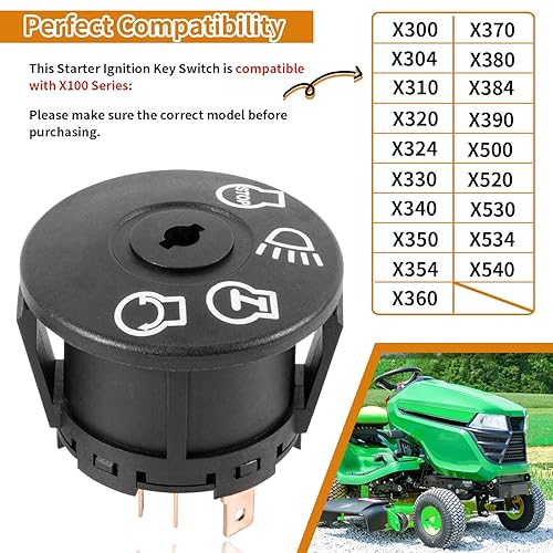 Miniatura 3 de Interruptor de encendido de arranque con 2 llaves para John Deere X100 Series Tractor X300 X304 X310 X320 X324 X330 X340 X350 X354 X360 X370 X380