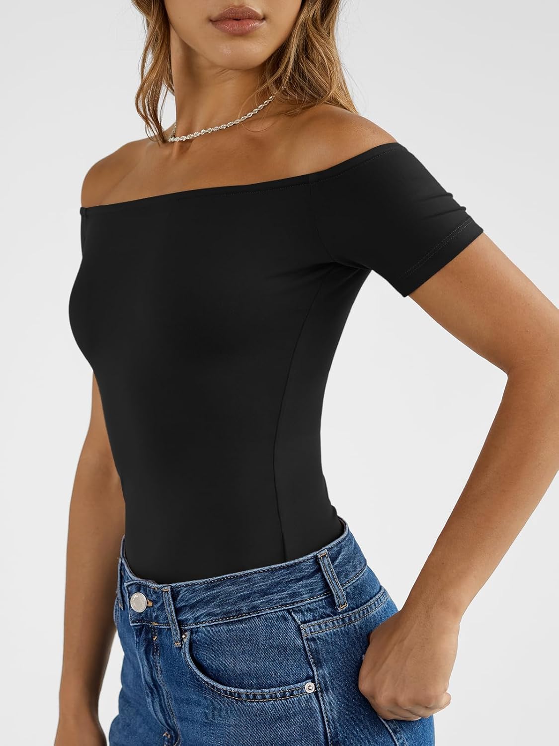 Trendy Queen Summer Off The Shoulder Tops for Women Going Out Short Sleeve Shirts Cute Y2K Sexy Basic Clothes 2026 Fashion - Image 3