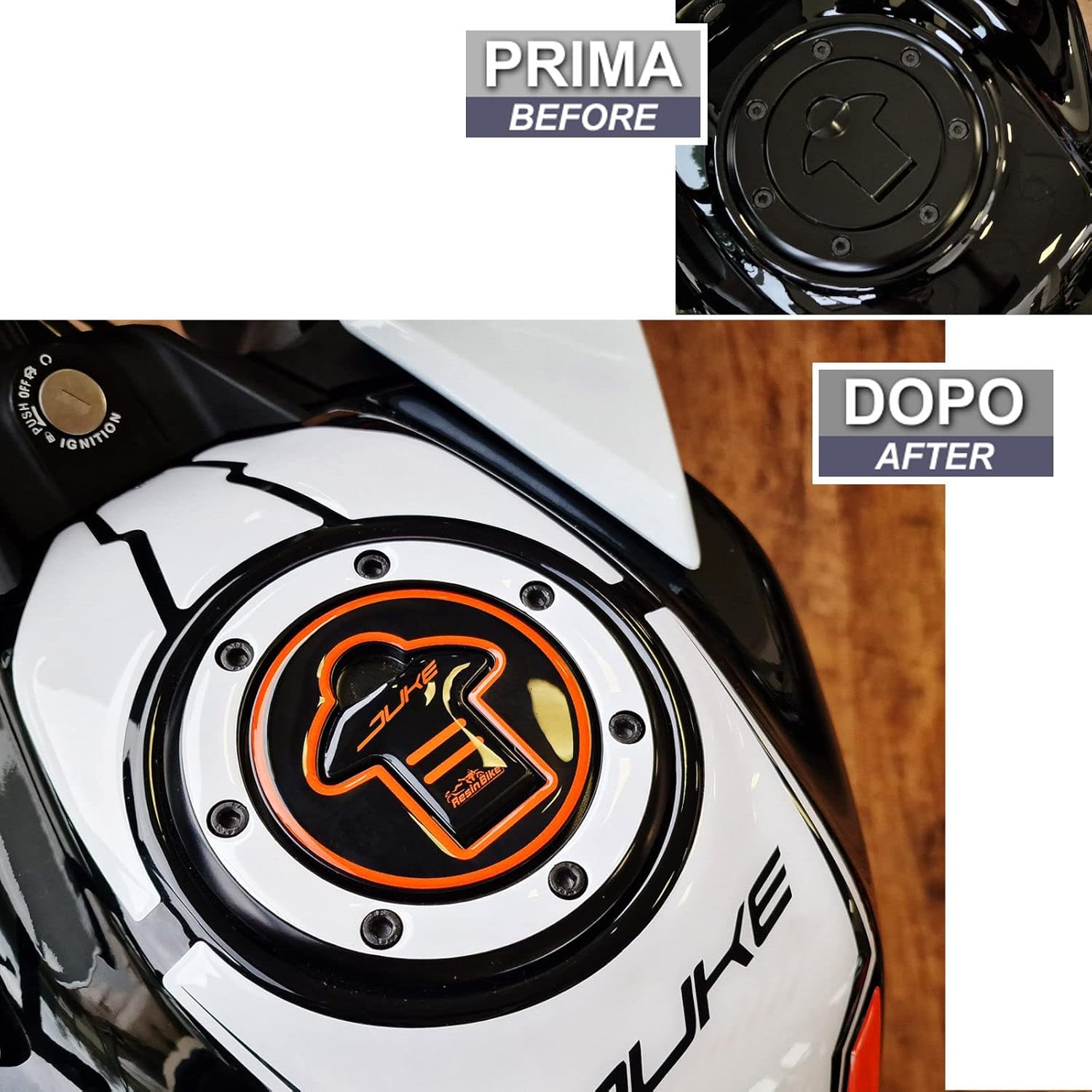Motorcycle 3D Stickers Compatible with KTM Duke 390 2021-2023 White. Tank Protector Protection from Impact and Scratches. Resin Stickers - Made in Italy