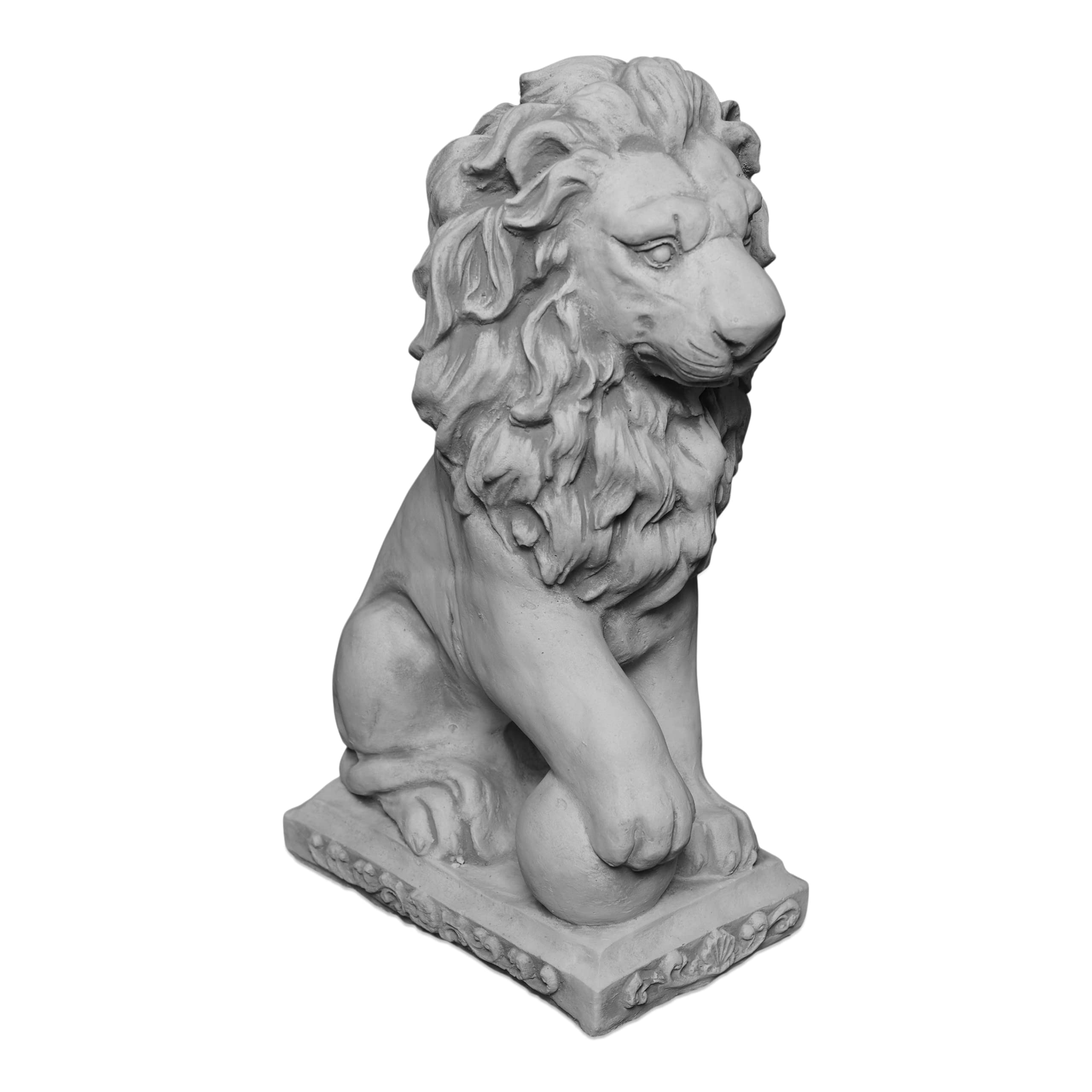 gartendekoparadies.de Lion statues with ball, stone figure, H. 47 cm, 21 kg each, gray, frost-proof made of cast stone for outdoor use (right)