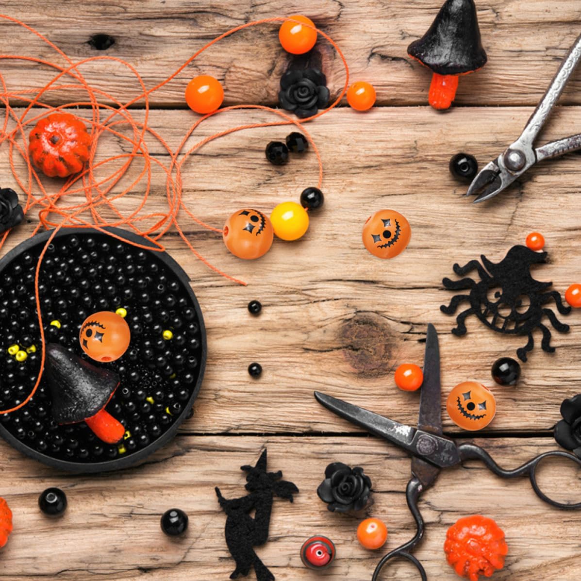 Abaodam 180 Pezzi Perline di Legno per Gioielli Fai da Te Halloween Superficie Liscia senza Bave, per Braccialetti e Collane, Accessori Creativi per Decorazioni Autunnali
