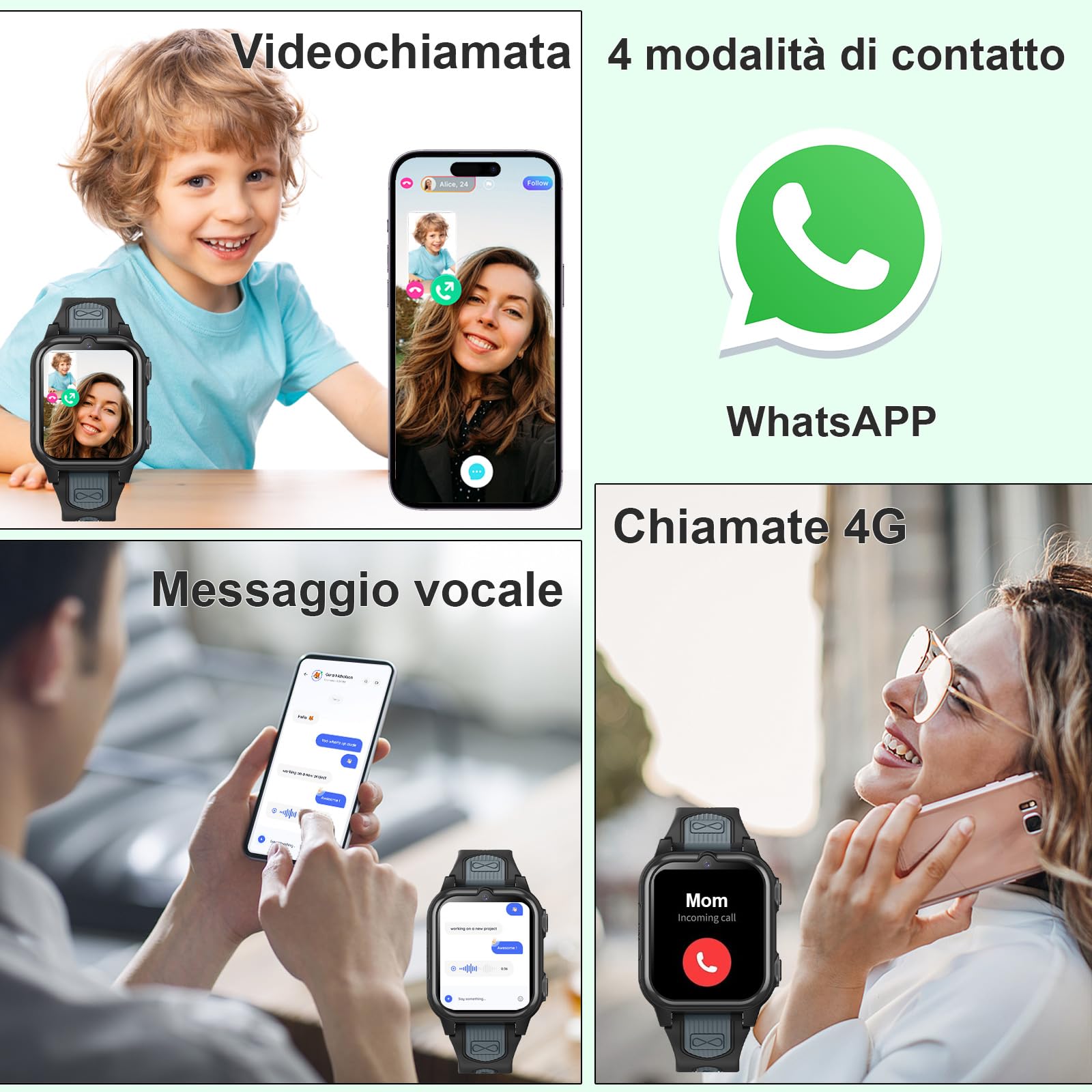 Orologio Intelligente per Bambini 4G Smartwatch Telefon Impermeabile con WiFi GPS SOS Controllo Genitori Videochiamata SMS Modalità Classe Rifiuto Chiamate Sconosciute Sveglia pre Ragazzi e Ragazze