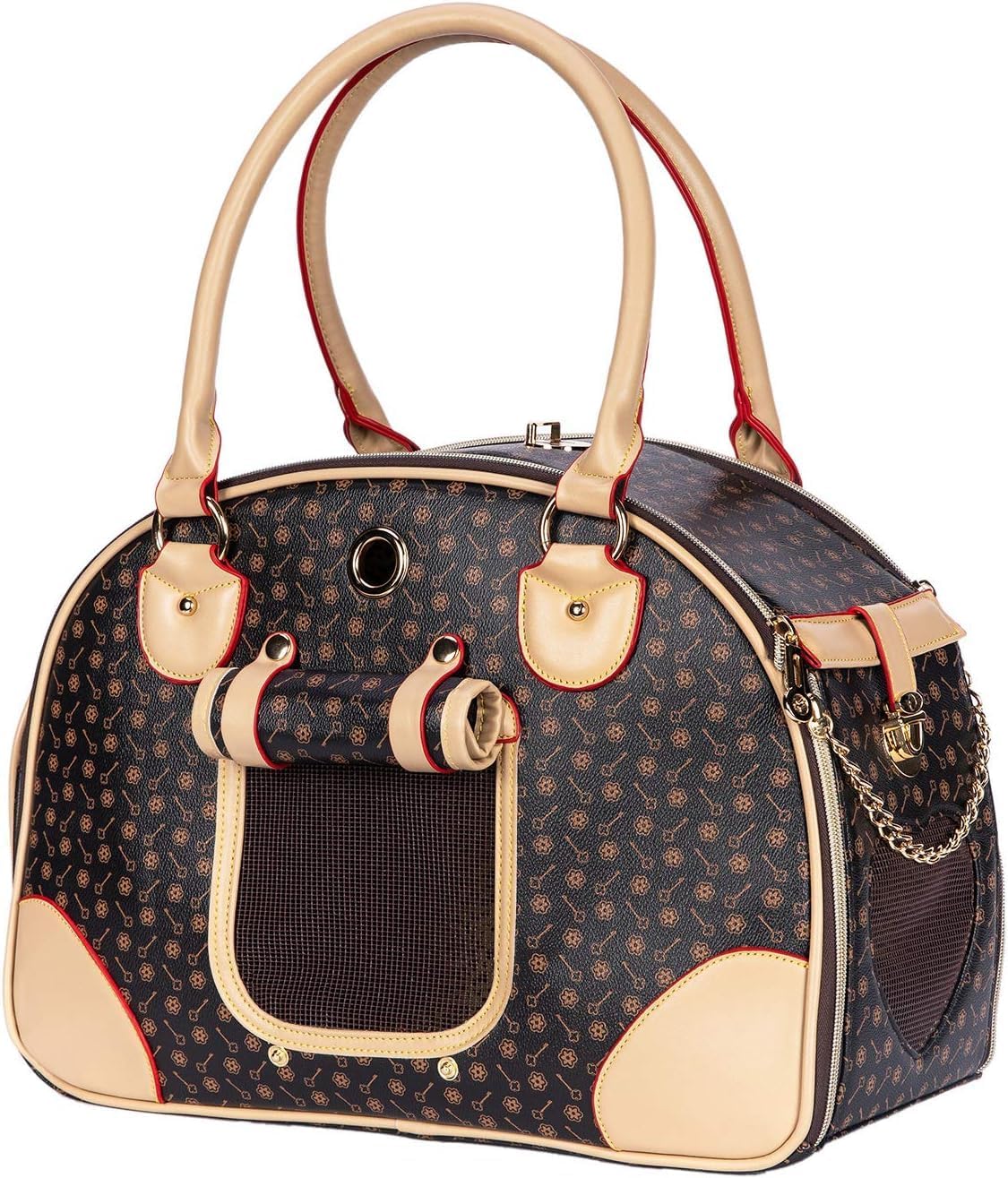 Luxury Pet Carrier, Puppy Small Dog Carrier, Cat Carrier Bag, Waterproof Premium PU Leather Carrying Handbag for Outdoor Travel Walking Hiking Shopping (Vanilla)