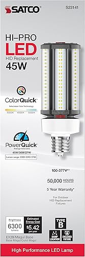 Miniatura 7 de Satco S23141/04 Hi-Pro - Lámpara LED de mazorca de maíz seleccionable con temperatura de color y potencia de color, repuesto HID, base EX39,
