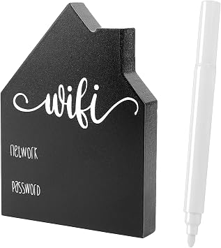 Wooden Guest Wifi Password Sign - Freestanding Chalkboard Style House Decorative Sign for Room - 5x3.74 Inch Black