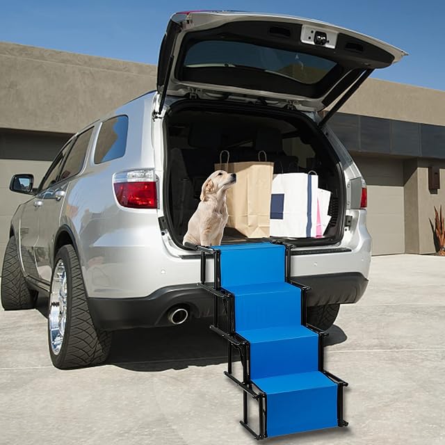 Foto 6 de 7 de Escalera plegable para perro, escalera de perro, coche, rampa ajustable, altura 56-76 cm, para coches, SUV