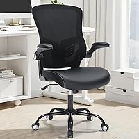 Vista 9 de Silla de oficina ergonómica, respaldo medio, de malla transpirable, silla giratoria para computadora con soporte lumbar ajustable, brazos abatibles